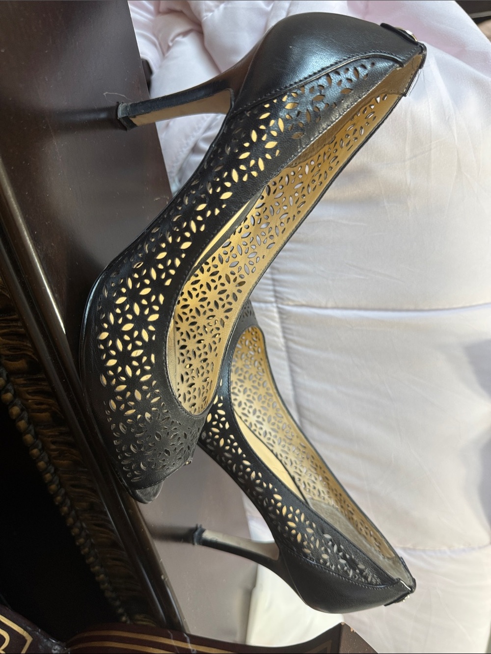 Ivanka Trump Black Laser-Cut Floral High Heel Pumps